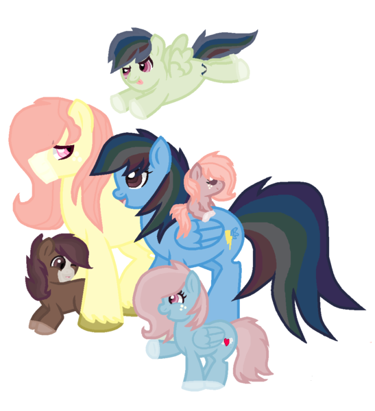 Size: 1112x1220 | Tagged: safe, artist:vitotie, derpibooru import, oc, oc:chell, oc:heart steals, oc:ki, oc:lightning, oc:rose, oc:woody shy, unofficial characters only, earth pony, pegasus, pony, baby, baby pony, base used, family, female, flying, freckles, male, mare, oc x oc, offspring, offspring shipping, offspring's offspring, parent:big macintosh, parent:fluttershy, parent:oc:chell, parent:oc:woody shy, parent:rainbow dash, parent:soarin', parents:fluttermac, parents:soarindash, ponies riding ponies, shipping, simple background, stallion, straight, unshorn fetlocks, white background