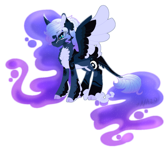 Size: 1035x923 | Tagged: alicorn, alternate design, artist:owl-clockwork, base used, chest fluff, cloven hooves, coat markings, colored wings, colored wingtips, curved horn, derpibooru import, ethereal mane, female, leonine tail, mare, princess luna, redesign, safe, simple background, solo, starry mane, transparent background, unshorn fetlocks