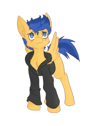 Size: 960x1280 | Tagged: safe, artist:asktheinfiltrators, artist:steelsoul, derpibooru import, flash sentry, ponified, pegasus, pony, clothes, equestria girls ponified, fanfic art, hoodie, jacket, male, simple background, solo, stallion, transparent background