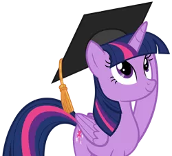 Size: 3135x2844 | Tagged: safe, artist:andoanimalia, derpibooru import, twilight sparkle, twilight sparkle (alicorn), alicorn, pony, marks for effort, female, graduation cap, hat, mare, purple smart, simple background, solo, transparent background, vector