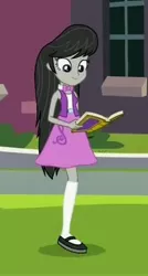 Size: 2630x4900 | Tagged: safe, derpibooru import, edit, edited screencap, screencap, octavia melody, equestria girls, equestria girls series, forgotten friendship, amputee, book, clothes, cropped, mary janes, one leg, shoes, skirt, socks, solo