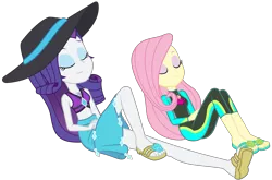 Size: 4141x2741 | Tagged: safe, artist:sketchmcreations, derpibooru import, fluttershy, rarity, aww... baby turtles, equestria girls, equestria girls series, belly button, bikini, clothes, eyes closed, feet, flip-flops, geode of fauna, geode of shielding, hat, magical geodes, midriff, sandals, sarong, simple background, sun hat, sunbathing, swimsuit, transparent background, vector, wetsuit