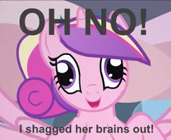 Size: 525x429 | Tagged: suggestive, artist:tiarawhy, derpibooru import, edit, edited screencap, screencap, princess cadance, alicorn, pony, animation error, cadenceflash, caption, derp, female, image macro, implied sex, mare, meme, russell howard, show accurate, solo, text, tiarawhy