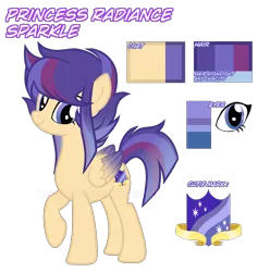 Size: 1908x1922 | Tagged: safe, artist:xxsunsetshimmer23xx, derpibooru import, oc, oc:radiance sparkle, unofficial characters only, pegasus, pony, colored wings, colored wingtips, female, mare, offspring, parent:flash sentry, parent:twilight sparkle, parents:flashlight, reference sheet, simple background, solo, transparent background