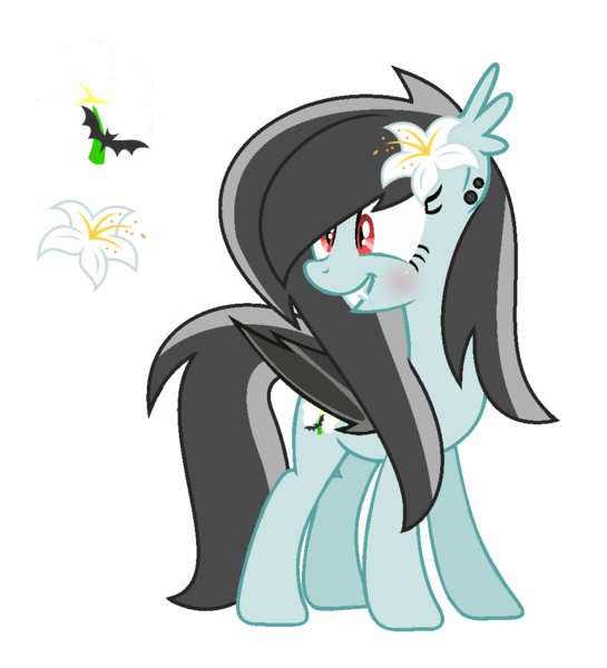 Size: 1000x1100 | Tagged: safe, artist:darbypop1, derpibooru import, oc, oc:lily bats, bat pony, pony, base used, female, flower, flower in hair, mare, simple background, solo, transparent background