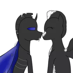 Size: 2756x2756 | Tagged: safe, artist:hellsmenser, derpibooru import, oc, oc:eytlin, oc:kaizer, unofficial characters only, changeling, pegasus, pony, blue changeling, boop, changeling oc, eyes closed, female, male, mare, noseboop, shipping, simple background, stallion, vector