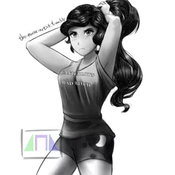 Size: 3000x3000 | Tagged: safe, artist:the-acolyte-artist, derpibooru import, princess luna, equestria girls, armpits, clothes, female, monochrome, shirt, shorts, simple background, solo, vice principal luna, white background