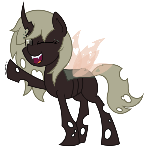 Size: 4688x4688 | Tagged: absurd resolution, artist:besttubahorse, changeling, changeling oc, cute, derpibooru import, oc, oc:asphodel, one eye closed, raised hoof, safe, simple background, solo, transparent background, unofficial characters only, white changeling, wink