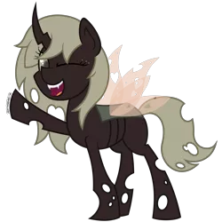 Size: 4688x4688 | Tagged: absurd resolution, artist:besttubahorse, changeling, changeling oc, cute, derpibooru import, oc, oc:asphodel, one eye closed, raised hoof, safe, simple background, solo, transparent background, unofficial characters only, white changeling, wink