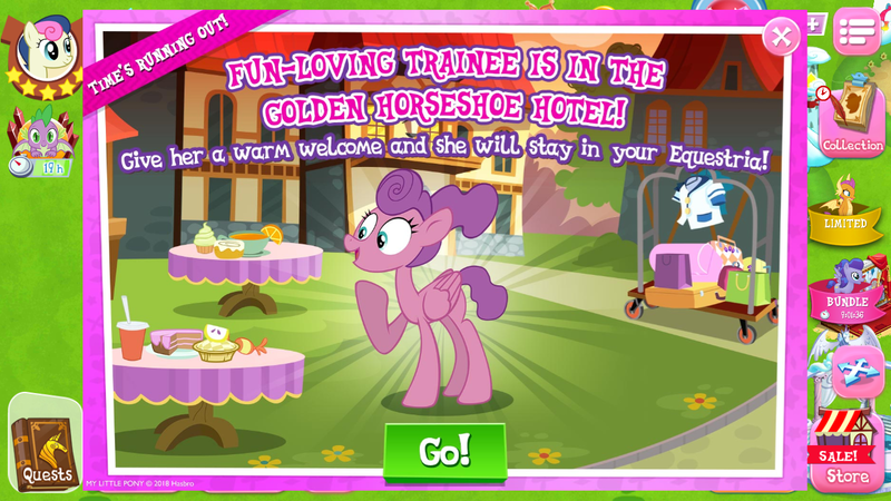 Size: 1280x720 | Tagged: safe, derpibooru import, official, bon bon, loosey-goosey, smolder, spike, sweetie drops, dragon, pegasus, pony, advertisement, female, game screencap, gameloft, mare, solo, winged spike