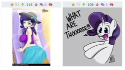 Size: 577x326 | Tagged: artist:clouddg, artist:nesdoesart, derpibooru, derpibooru import, juxtaposition, juxtaposition win, meme, meta, rarity, safe