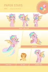 Size: 2500x3744 | Tagged: safe, artist:centchi, derpibooru import, oc, oc:mr lion, oc:origami, oc:paper stars, bat pony, big cat, lion, amputee, bandage, bat pony oc, bedroom eyes, cute, cute little fangs, fangs, female, flight trail, frown, grumpy, looking at you, male, mare, missing limb, plot, plushie, reference sheet, rule 63, smiling, stallion, text, wet mane