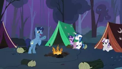 Size: 1920x1080 | Tagged: artist:phucknuckl, campfire, camping, derpibooru import, family, night, night light, pmv, safe, scary story, shining armor, sparkle family, spike, tents, twilight sparkle, twilight velvet, video at source, younger