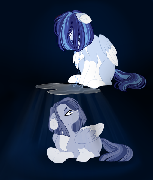 Size: 1024x1207 | Tagged: safe, artist:azure-art-wave, derpibooru import, oc, oc:azure, oc:weeping blue, unofficial characters only, pegasus, pony, crying, female, mare, prone, sitting