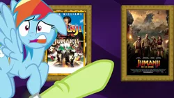 Size: 1920x1080 | Tagged: safe, derpibooru import, edit, edited screencap, screencap, granny smith, rainbow dash, earth pony, pegasus, grannies gone wild, exploitable meme, granny smith choosing poster, jumanji, meme, movie, spanish