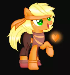 Size: 2000x2160 | Tagged: safe, artist:artzy-jamie7302, derpibooru import, applejack, earth pony, pony, alternate hairstyle, black background, clothes, crossover, female, headband, heart, mare, simple background, solo, undertale