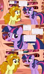 Size: 1280x2168 | Tagged: safe, artist:hakunohamikage, derpibooru import, adagio dazzle, twilight sparkle, twilight sparkle (alicorn), ponified, alicorn, pony, ask-princesssparkle, ask, blushing, golden oaks library, implied adagilight, spiked headband, tumblr