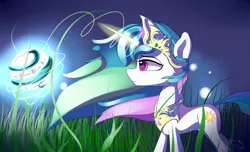 Size: 4587x2783 | Tagged: alicorn, artist:a8f12, derpibooru import, female, glowing horn, magic, mare, night, princess celestia, safe, solo