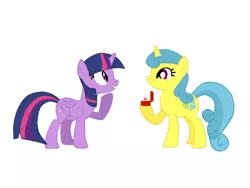 Size: 1024x768 | Tagged: safe, artist:turnaboutart, derpibooru import, lemon hearts, twilight sparkle, twilight sparkle (alicorn), alicorn, unicorn, fanfic:twilight sparkle and lemon hearts love life, base used, box, diamond ring, female, lemonlight, lesbian, marriage proposal, ring, shipping