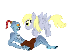 Size: 3894x3000 | Tagged: abe, artist:edcom02, crossover, derpibooru import, derpy hooves, oddworld, safe, simple background, transparent background