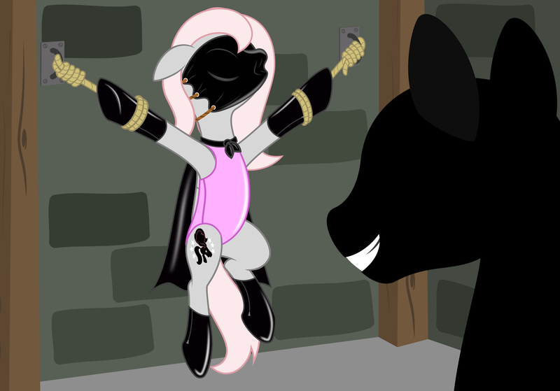 Size: 2746x1918 | Tagged: arms in the air, artist:pinstripe panda, asphyxiation, basement, bondage, breathplay, clothes, costume, derpibooru import, gag, implied death, implied murder, implied snuff, latex, oc, oc:violet, questionable, semi-grimdark, silhouette, suffocating, superhero, unofficial characters only, vector