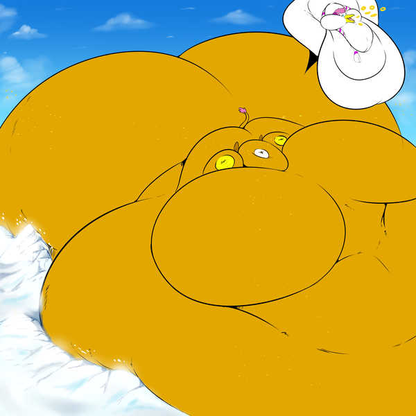 Size: 5000x5000 | Tagged: questionable, artist:saintdraconis, derpibooru import, oc, oc:skye lily, unofficial characters only, anthro, gryphon, absurd resolution, anthro oc, belly, big breasts, blob, breasts, destruction, fat, featureless breasts, female, huge breasts, huge butt, immobile, impossibly large belly, impossibly large breasts, impossibly large butt, impossibly large everything, impossibly obese, inhaling, large butt, morbidly obese, mountain, obese, solo, solo female