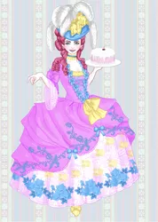 Size: 923x1299 | Tagged: artist:ladyfayetale, cake, clothes, derpibooru import, dress, food, human, humanized, pinkie pie, rococo, safe, solo, victorian