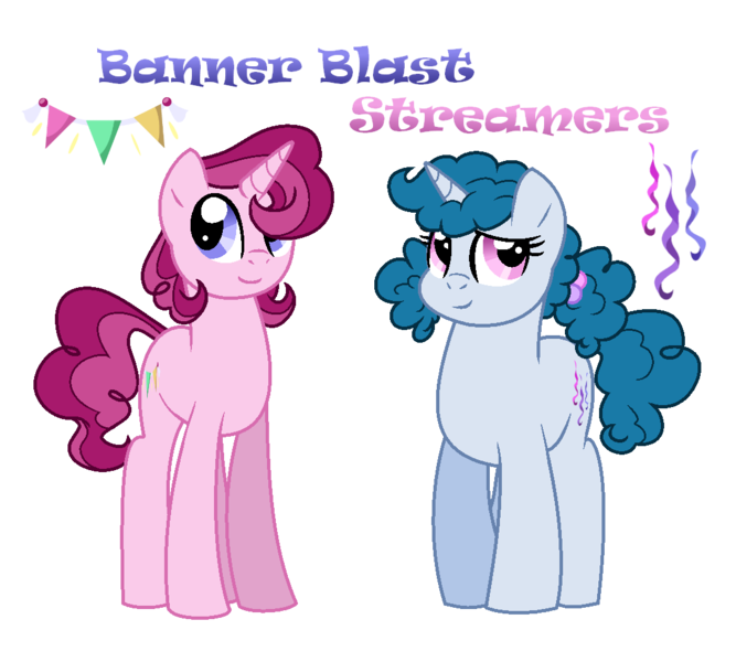 Size: 1097x987 | Tagged: safe, artist:andy-hazards, derpibooru import, oc, oc:banner blast, oc:streamers, unofficial characters only, unicorn, base used, brother and sister, colt, duo, female, filly, male, offspring, parent:party favor, parent:sugar belle, parents:partybelle, pigtails, simple background, transparent background