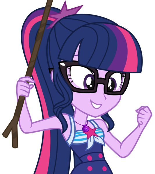 Size: 2997x3375 | Tagged: safe, artist:sketchmcreations, derpibooru import, sci-twi, twilight sparkle, equestria girls, equestria girls series, friendship math, clothes, geode of telekinesis, happy, magical geodes, simple background, smiling, solo, stick, swimsuit, transparent background, vector