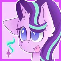 Size: 500x500 | Tagged: safe, artist:komasantaffy, derpibooru import, starlight glimmer, pony, unicorn, bust, cute, glimmerbetes, portrait, solo, tongue out