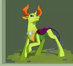 Size: 1555x1400 | Tagged: artist:taledemon, changedling, changeling, derpibooru import, green background, king thorax, looking up, male, raised hoof, safe, simple background, solo, thorax