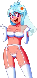 Size: 660x1399 | Tagged: suggestive, artist:the-butch-x, derpibooru import, frosty orange, equestria girls, background human, belly button, big breasts, bra, breasts, bridal lingerie, busty frosty orange, butch's black and white lingerie, cleavage, clothes, evening gloves, female, flower, flower in hair, garter belt, gloves, lingerie, long gloves, looking at you, my loves x, open mouth, panties, sexy, simple background, smiling, solo, solo female, stockings, stupid sexy frosty orange, thigh highs, transparent background, underwear, wedding night, wedding veil, white underwear