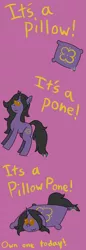 Size: 960x2787 | Tagged: safe, artist:b-cacto, derpibooru import, oc, oc:rivibaes, unofficial characters only, hybrid, pillow pony, pony, unicorn, pillow, pillow pet, plushie, sing-along, song reference, wat