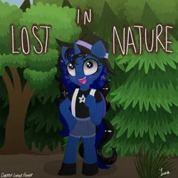 Size: 3500x3500 | Tagged: safe, artist:darkest-lunar-flower, derpibooru import, oc, oc:darkest lunar flower, unofficial characters only, anthro, cat, hybrid, unicorn, cute, forest, furry, solo, starry eyes, tree, wingding eyes
