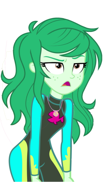 Size: 1556x2728 | Tagged: artist needed, source needed, safe, derpibooru import, wallflower blush, equestria girls, equestria girls series, forgotten friendship, clothes swap, female, geode of fauna, implied fluttershy, simple background, solo, transparent background, unamused, wallflower is not amused, wetsuit