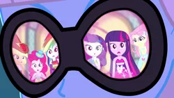 Size: 1280x720 | Tagged: safe, derpibooru import, screencap, applejack, fluttershy, photo finish, pinkie pie, rainbow dash, rarity, twilight sparkle, a photo booth story, eqg summertime shorts, equestria girls, mane six, reflection