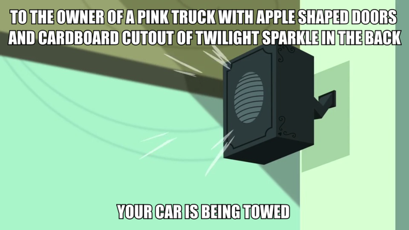 Size: 1080x608 | Tagged: safe, derpibooru import, edit, edited screencap, screencap, equestria girls, applejack truck, cardboard cutout, cardboard twilight, image macro, implied twilight sparkle, meme, no pony, speakers