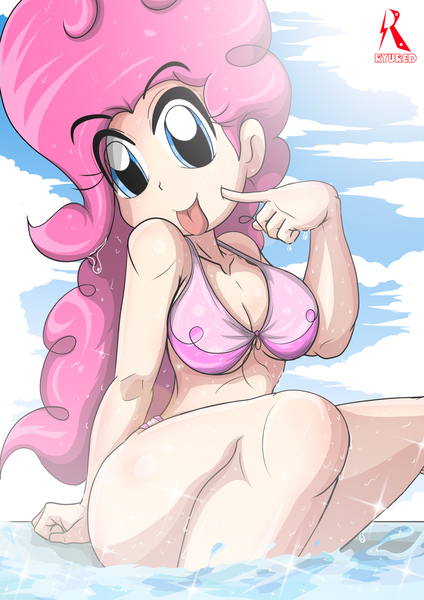 Size: 2894x4093 | Tagged: suggestive, artist:ryured, derpibooru import, part of a set, pinkie pie, human, adorasexy, bikini, breasts, busty pinkie pie, cleavage, clothes, cute, diapinkes, female, humanized, legs, sexy, solo, solo female, swimming pool, swimsuit, tongue out