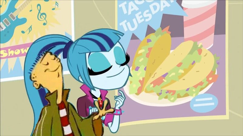 Size: 1024x576 | Tagged: safe, artist:ponysloud99, derpibooru import, edit, edited screencap, screencap, sonata dusk, equestria girls, rainbow rocks, crossover, ed, ed edd n eddy, ednata, female, food, male, sonataco, taco, taco tuesday