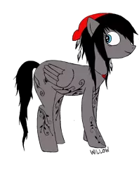 Size: 608x767 | Tagged: safe, artist:willowthellama, derpibooru import, oc, oc:raine, unofficial characters only, pegasus, pony, beanie, emo, female, hat, scene, scene kid, simple background, smiling, solo, transparent background