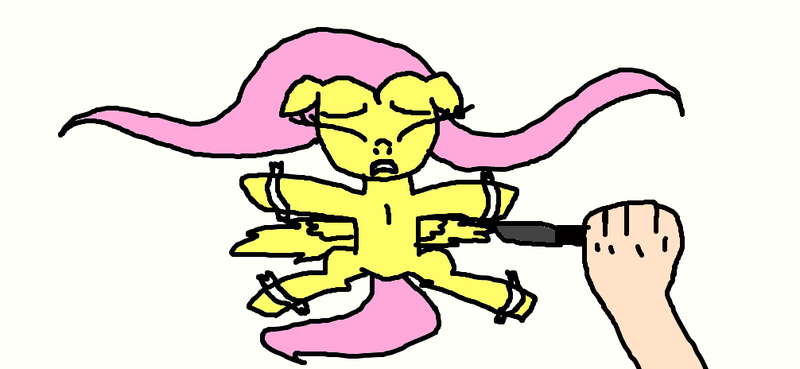 Size: 1006x464 | Tagged: grimdark, derpibooru import, fluttershy, human, pony, abuse, abusive human, background pony strikes again, flutterbuse, hand, imminent torture, knife, sad