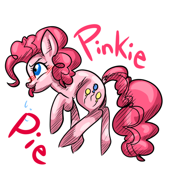 Size: 1000x1000 | Tagged: safe, artist:cycerina, derpibooru import, pinkie pie, earth pony, pony, blushing, cutie mark, dancing, evil enchantress, female, mare, simple background, solo, text, tongue out, transparent background