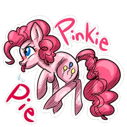Size: 1000x1000 | Tagged: safe, artist:cycerina, derpibooru import, pinkie pie, earth pony, pony, blushing, cutie mark, dancing, evil enchantress, female, mare, simple background, solo, text, tongue out, transparent background