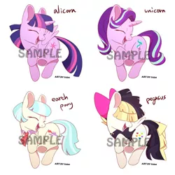 Size: 600x600 | Tagged: safe, artist:sion, derpibooru import, coco pommel, songbird serenade, starlight glimmer, twilight sparkle, twilight sparkle (alicorn), alicorn, earth pony, pegasus, pony, unicorn, my little pony: the movie, advertisement, cocobetes, cute, eyes closed, female, glimmerbetes, mare, open mouth, smiling, songbetes, twiabetes