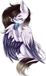 Size: 978x1601 | Tagged: safe, artist:adakola, deleted from derpibooru, derpibooru import, oc, oc:thundra, pegasus, pony, coffee, derpibooru dnp artist, female, mare, simple background, solo, transparent background