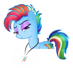 Size: 872x806 | Tagged: alternate hairstyle, artist:lazulys2, base used, colored wings, derpibooru import, jewelry, lidded eyes, multicolored wings, necklace, rainbow dash, rock, safe, simple background, solo, transparent background