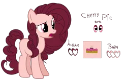 Size: 4140x2652 | Tagged: safe, artist:xxcutecookieswirlsxx, derpibooru import, oc, oc:cherry pie, earth pony, pony, female, mare, offspring, parent:cheese sandwich, parent:pinkie pie, parents:cheesepie, reference sheet, simple background, solo, transparent background