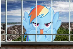 Size: 2000x1337 | Tagged: suggestive, artist:flutterbatismagic, derpibooru import, rainbow dash, pegasus, pony, bedroom eyes, building, central park, city, female, fetish, giant pony, giant rainbow dash, highrise ponies, hooves, hooves up, imminent vore, implied vore, irl, licking, macro, macro/micro, mega/giant rainbow dash, new york, new york city, photo, photomanipulation, ponies in real life, skyscraper, tongue out, window