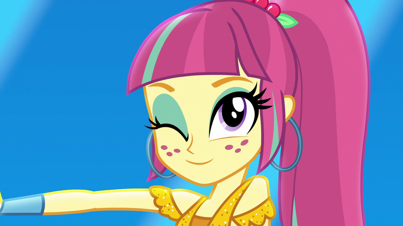 Size: 1912x1072 | Tagged: safe, derpibooru import, screencap, sour sweet, dance magic, equestria girls, spoiler:eqg specials, close-up, cute, ear piercing, earring, female, freckles, hooped earrings, jewelry, one eye closed, piercing, smiling, solo, sourbetes, wink