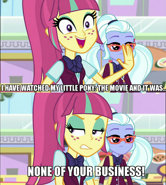 Size: 1080x1207 | Tagged: safe, derpibooru import, edit, edited screencap, screencap, sour sweet, sugarcoat, dance magic, equestria girls, my little pony: the movie, spoiler:eqg specials, bipolar, image macro, meme, reaction image, two-face sour sweet